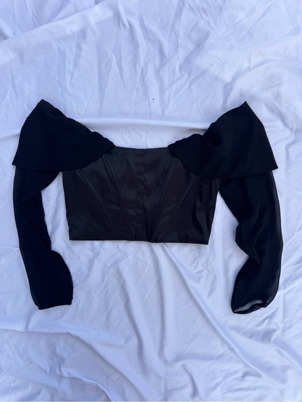 Windsor Black Off-Shoulder Long Sleeve Crop Top
